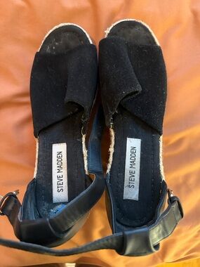 Steve Madden Black Suede Espadrille Sandals with Ankle Strap